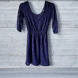 Candies Navy Blue Cutout open back knit fit flare long sleeve midi dress Rk1n